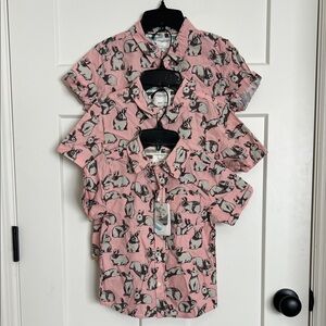 Easter Chic Pink Rabbit Print Button Down Shirt